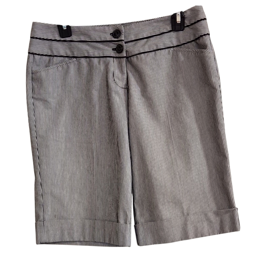 Maurices Womens Sz 7/8 Shorts Black Pinstriped Bermuda Rolled Cuff Low Rise